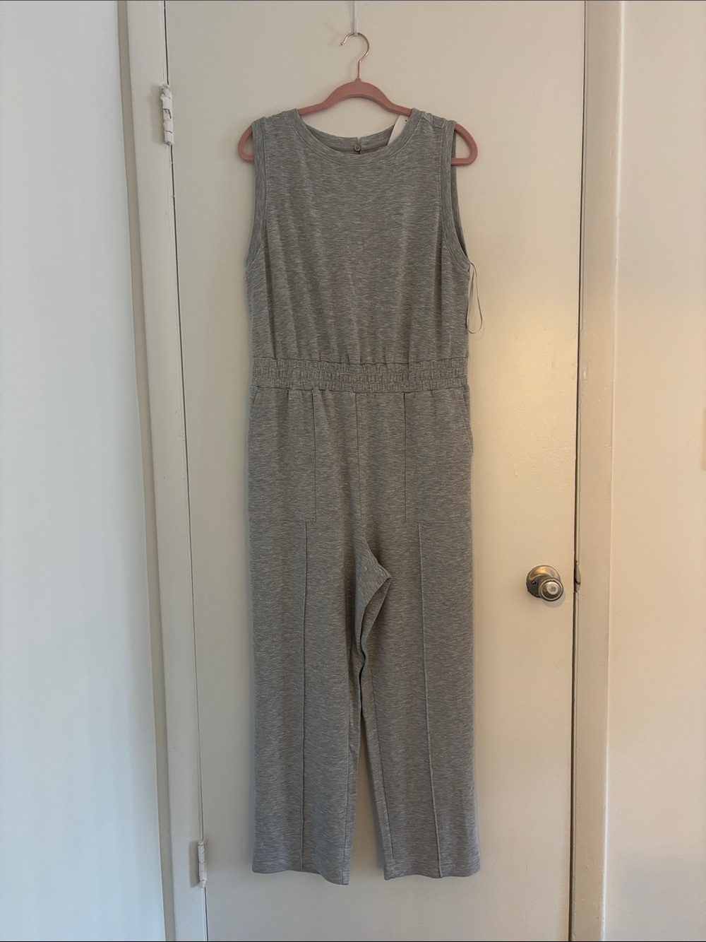 Lou & Grey Light Gray Sleeveless Jumpsuit with Elastic Waist